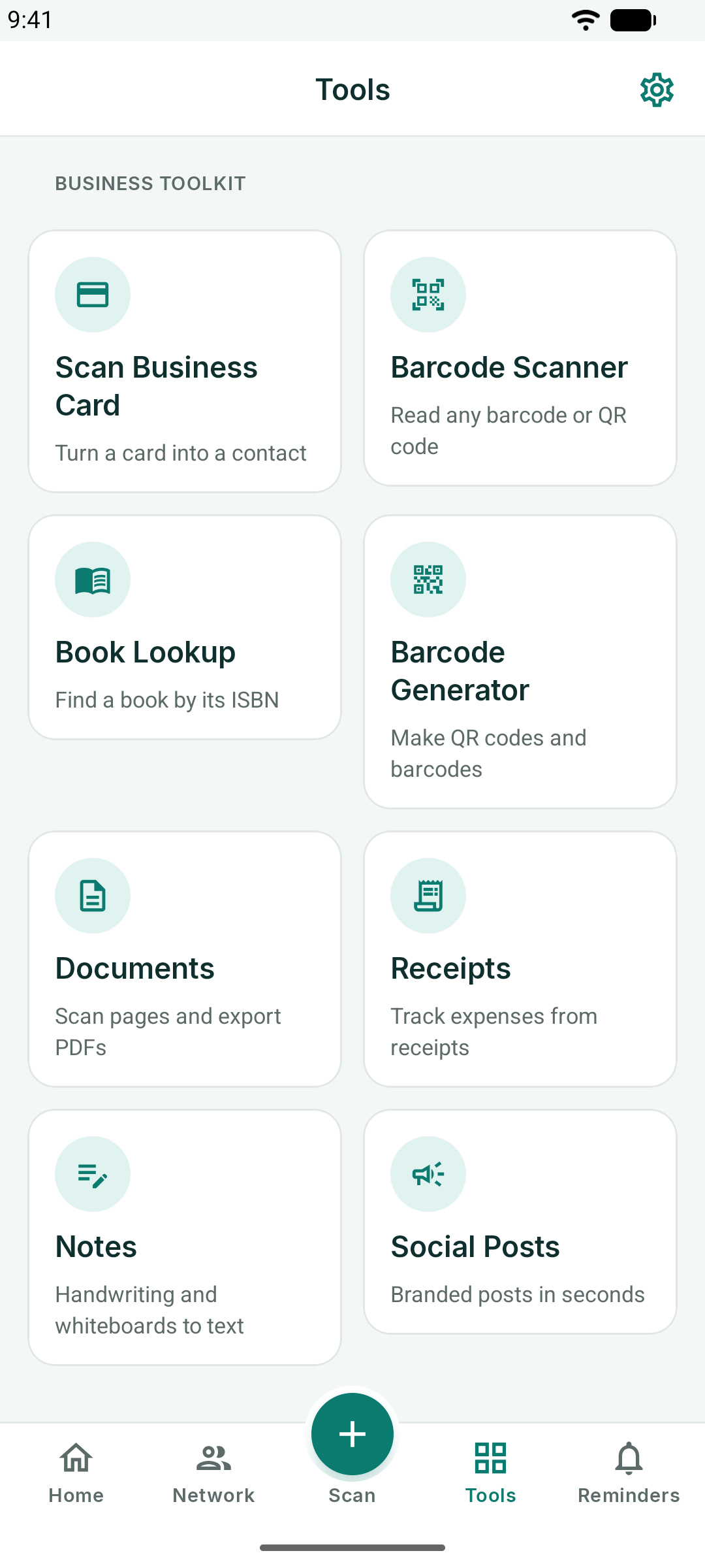Tools hub with the eight tool tiles