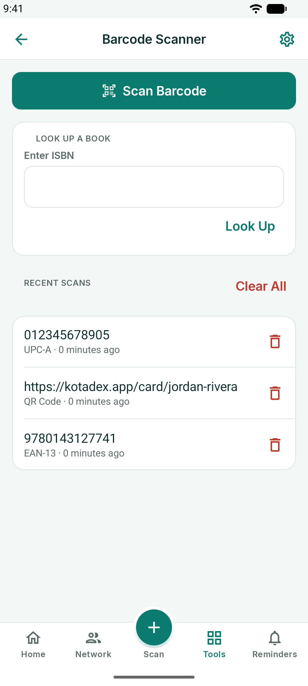 Barcode Scanner with the ISBN lookup and recent scans