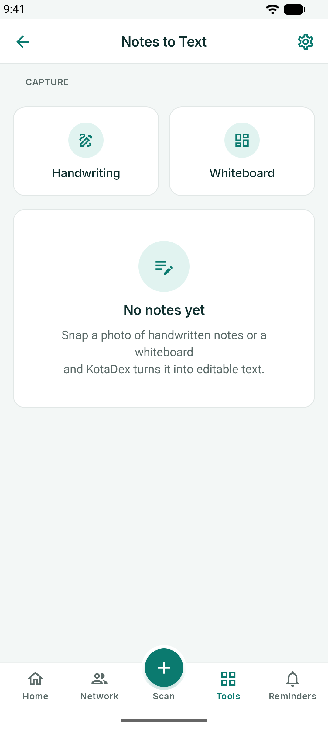Notes to Text ready to capture handwriting or a whiteboard