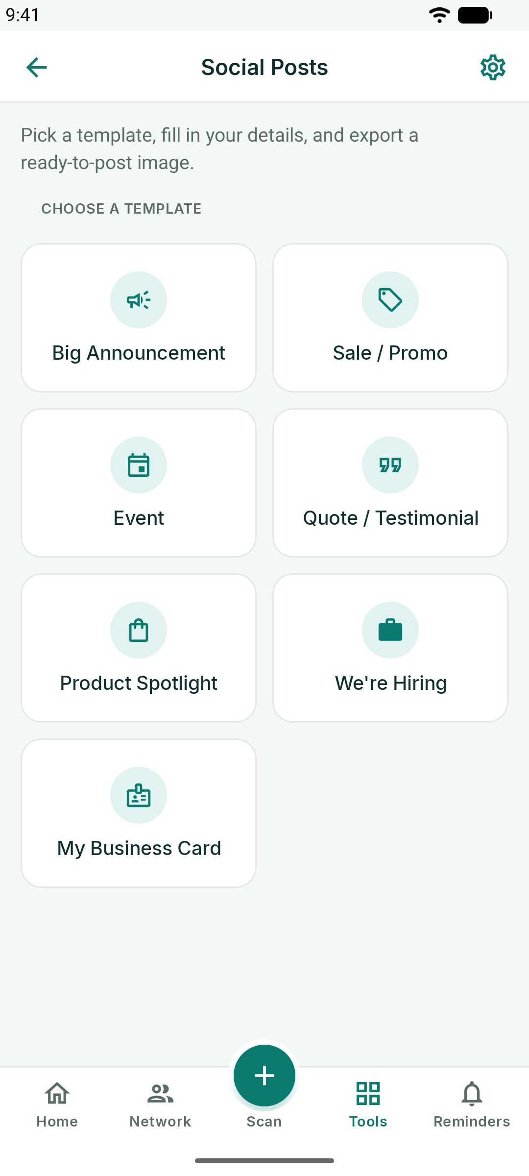 Social Posts template picker