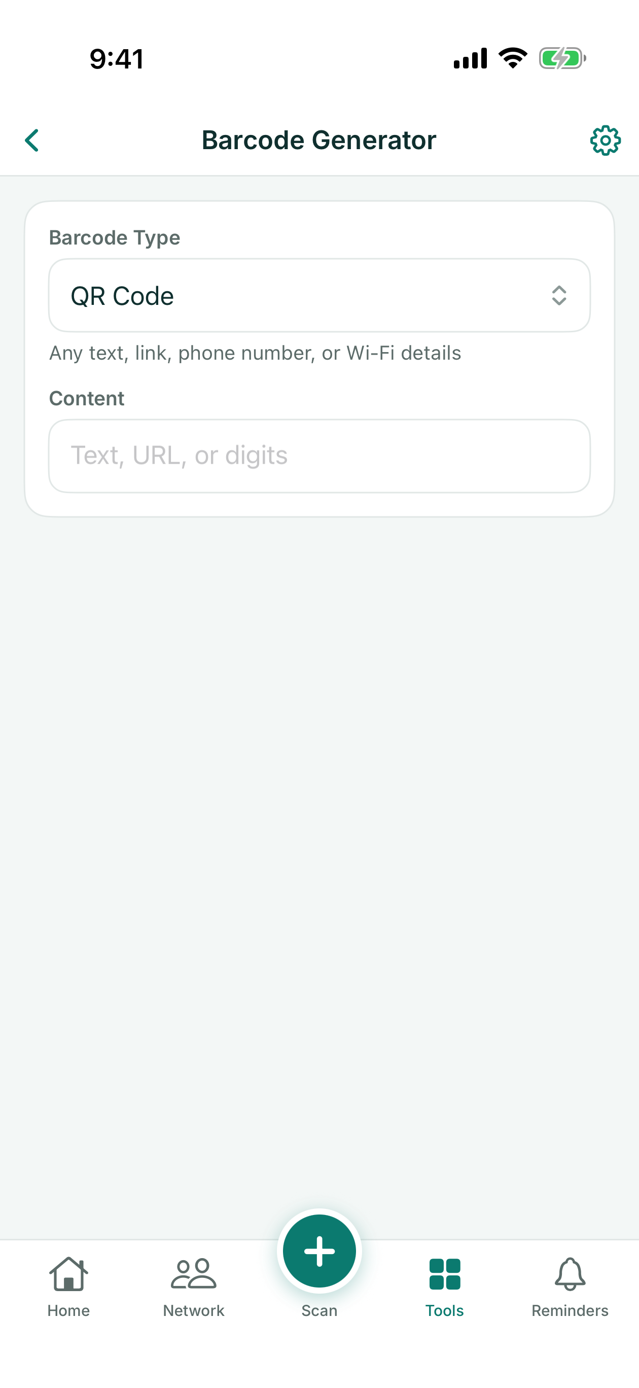 Barcode Generator with the type picker and content field