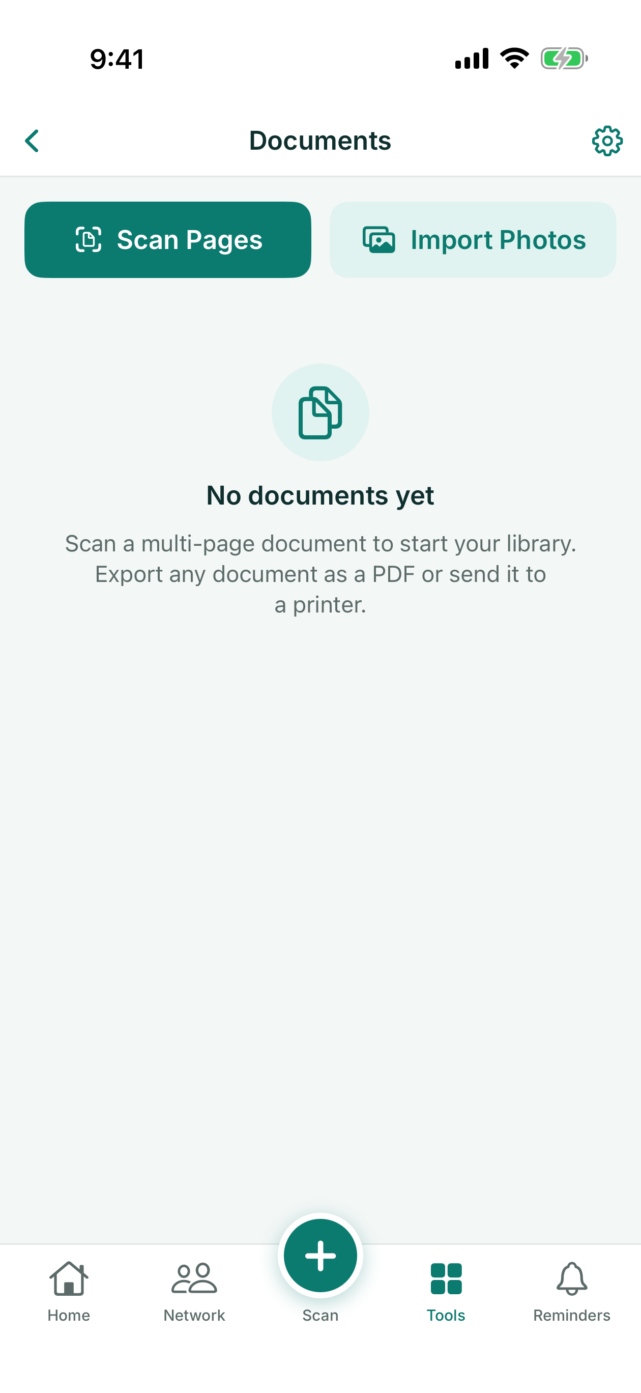 Documents tool ready to scan pages