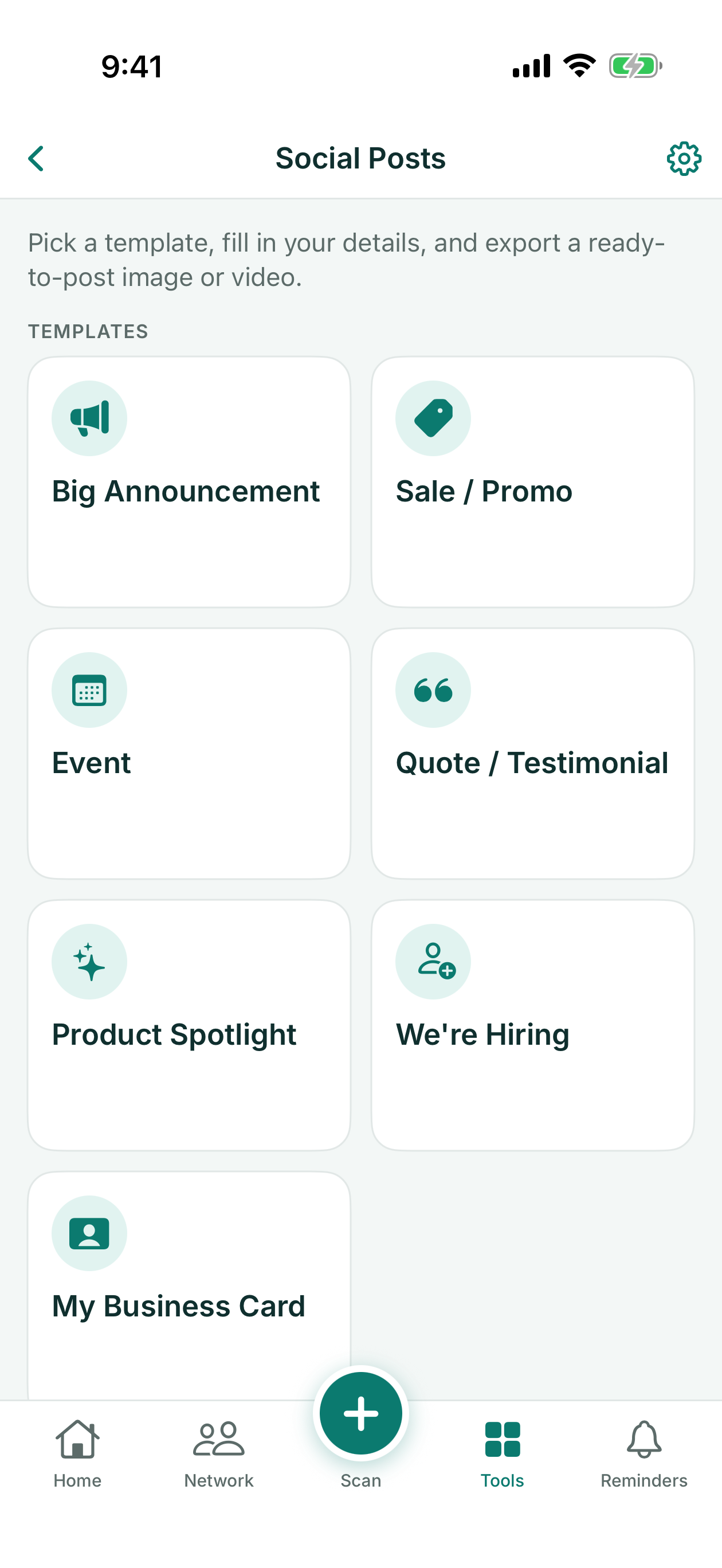 Social Posts template picker